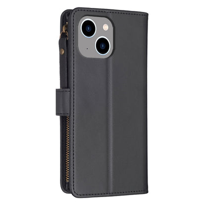 iPhone 15 Plus Leather Flip Phone Case with 9 Card Slots, Zipper Wallet & Detachable Wristlet Strap