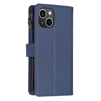 iPhone 15 Leather Flip Phone Case with 9 Card Slots, Zipper Wallet & Detachable Wristlet Strap