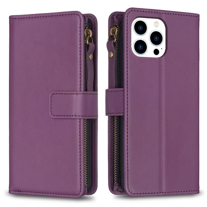 iPhone 16 Pro Max Leather Flip Phone Case with 9 Card Slots, Zipper Wallet & Detachable Wristlet Strap