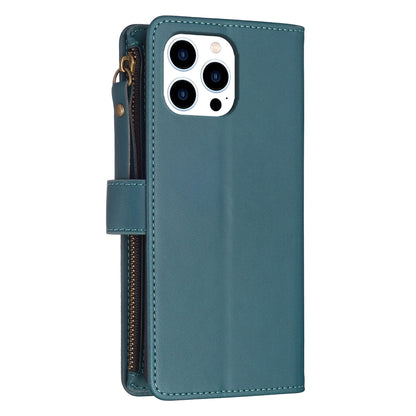 iPhone 16 Pro Leather Flip Phone Case with 9 Card Slots, Zipper Wallet & Detachable Wristlet Strap