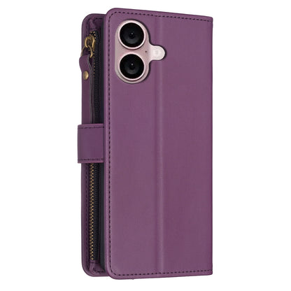 iPhone 16 Plus Leather Flip Phone Case with 9 Card Slots, Zipper Wallet & Detachable Wristlet Strap