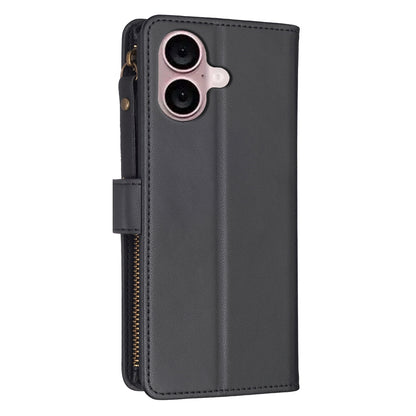 iPhone 16 Plus Leather Flip Phone Case with 9 Card Slots, Zipper Wallet & Detachable Wristlet Strap