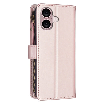 iPhone 16 Plus Leather Flip Phone Case with 9 Card Slots, Zipper Wallet & Detachable Wristlet Strap