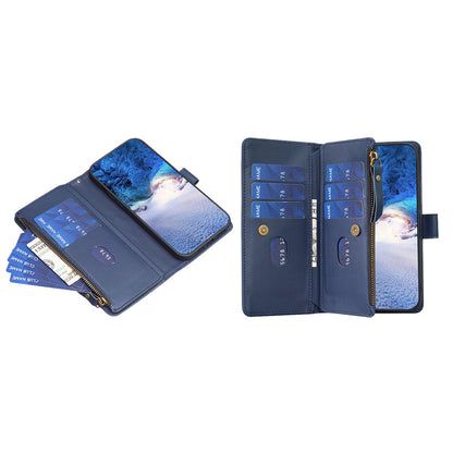 iPhone 16 Leather Flip Phone Case with 9 Card Slots, Zipper Wallet & Detachable Wristlet Strap