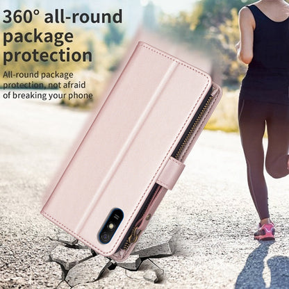 Xiaomi Redmi 9A Leather Flip Phone Case with 9 Card Slots, Zipper Wallet & Detachable Wristlet Strap