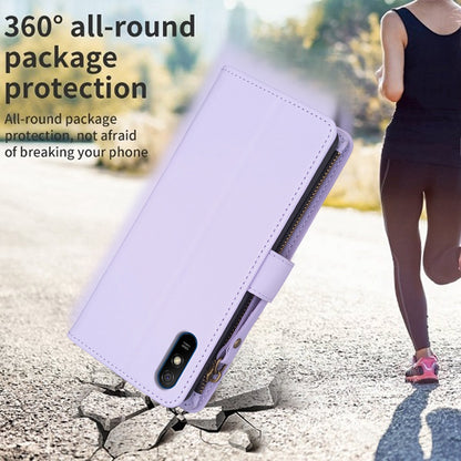 Xiaomi Redmi 9A Leather Flip Phone Case with 9 Card Slots, Zipper Wallet & Detachable Wristlet Strap