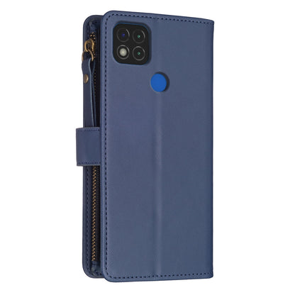 Xiaomi Redmi 9C Leather Flip Phone Case with 9 Card Slots, Zipper Wallet & Detachable Wristlet Strap