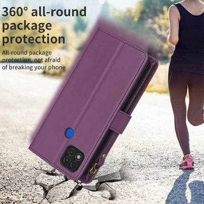 Xiaomi Redmi 9C Leather Flip Phone Case with 9 Card Slots, Zipper Wallet & Detachable Wristlet Strap