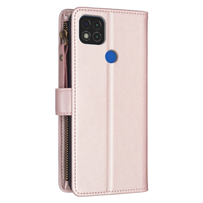 Xiaomi Redmi 9C Leather Flip Phone Case with 9 Card Slots, Zipper Wallet & Detachable Wristlet Strap