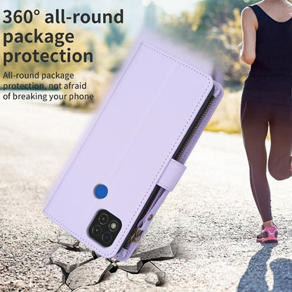 Xiaomi Redmi 9C Leather Flip Phone Case with 9 Card Slots, Zipper Wallet & Detachable Wristlet Strap