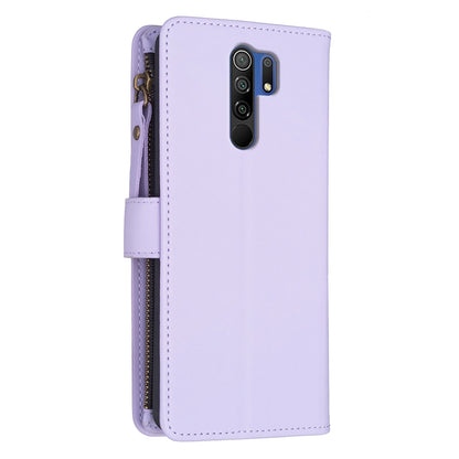 Xiaomi Redmi 9 Leather Flip Phone Case with 9 Card Slots, Zipper Wallet & Detachable Wristlet Strap
