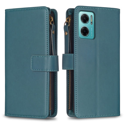 Xiaomi Redmi 10 5G Leather Flip Phone Case with 9 Card Slots, Zipper Wallet & Detachable Wristlet Strap