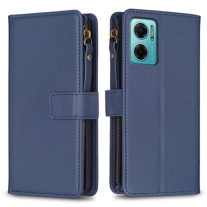 Xiaomi Redmi 10 5G Leather Flip Phone Case with 9 Card Slots, Zipper Wallet & Detachable Wristlet Strap