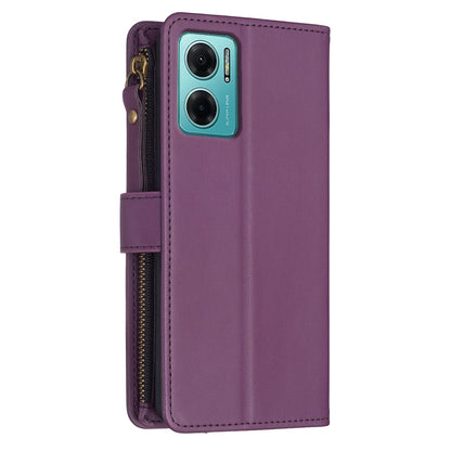 Xiaomi Redmi 10 5G Leather Flip Phone Case with 9 Card Slots, Zipper Wallet & Detachable Wristlet Strap