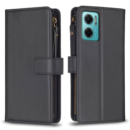 Xiaomi Redmi 10 5G Leather Flip Phone Case with 9 Card Slots, Zipper Wallet & Detachable Wristlet Strap