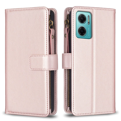 Xiaomi Redmi 10 5G Leather Flip Phone Case with 9 Card Slots, Zipper Wallet & Detachable Wristlet Strap