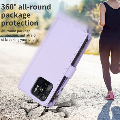 Xiaomi Redmi 10C Leather Flip Phone Case with 9 Card Slots, Zipper Wallet & Detachable Wristlet Strap