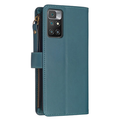 Xiaomi Redmi 10 Leather Flip Phone Case with 9 Card Slots, Zipper Wallet & Detachable Wristlet Strap