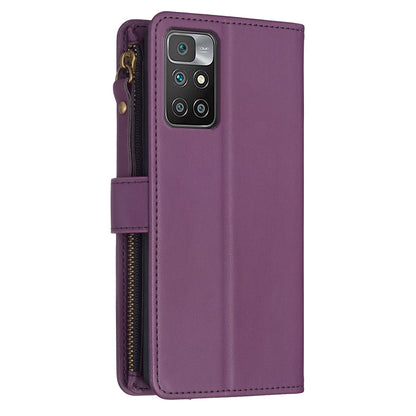Xiaomi Redmi 10 Leather Flip Phone Case with 9 Card Slots, Zipper Wallet & Detachable Wristlet Strap