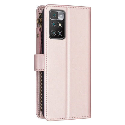 Xiaomi Redmi 10 Leather Flip Phone Case with 9 Card Slots, Zipper Wallet & Detachable Wristlet Strap
