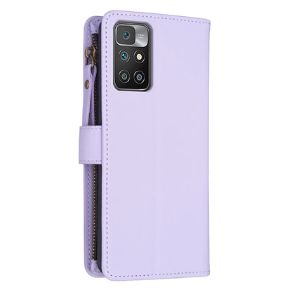 Xiaomi Redmi 10 Leather Flip Phone Case with 9 Card Slots, Zipper Wallet & Detachable Wristlet Strap