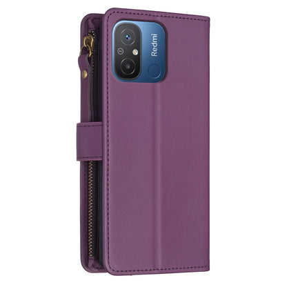 Xiaomi Redmi 12C Leather Flip Phone Case with 9 Card Slots, Zipper Wallet & Detachable Wristlet Strap