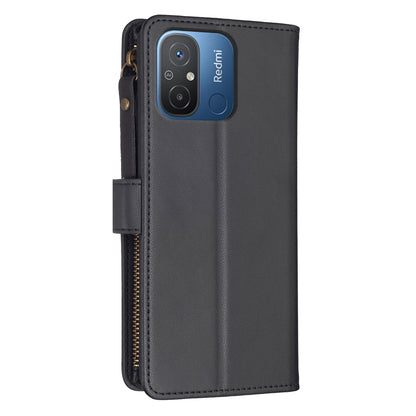Xiaomi Redmi 12C Leather Flip Phone Case with 9 Card Slots, Zipper Wallet & Detachable Wristlet Strap