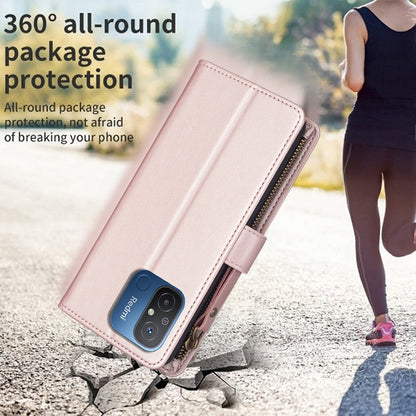 Xiaomi Redmi 12C Leather Flip Phone Case with 9 Card Slots, Zipper Wallet & Detachable Wristlet Strap