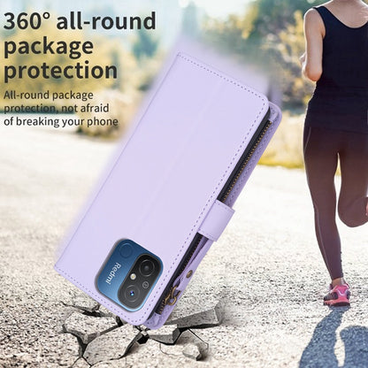 Xiaomi Redmi 12C Leather Flip Phone Case with 9 Card Slots, Zipper Wallet & Detachable Wristlet Strap