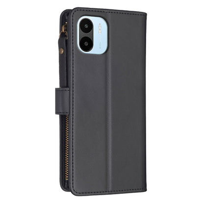 Xiaomi Redmi A2 Leather Flip Phone Case with 9 Card Slots, Zipper Wallet & Detachable Wristlet Strap