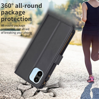 Xiaomi Redmi A1 Leather Flip Phone Case with 9 Card Slots, Zipper Wallet & Detachable Wristlet Strap