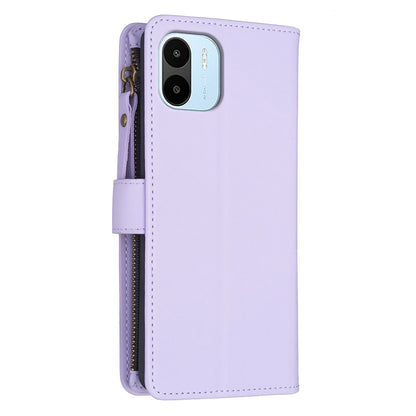 Xiaomi Redmi A1 Leather Flip Phone Case with 9 Card Slots, Zipper Wallet & Detachable Wristlet Strap