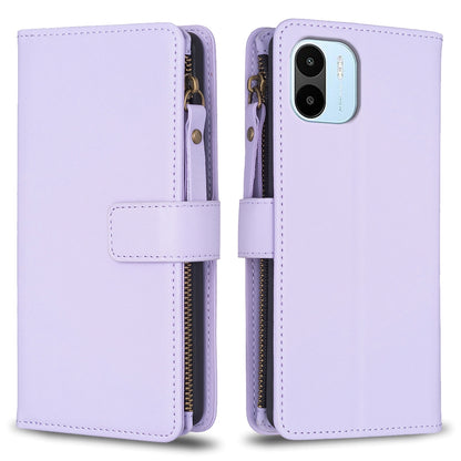 Xiaomi Redmi A2 Leather Flip Phone Case with 9 Card Slots, Zipper Wallet & Detachable Wristlet Strap