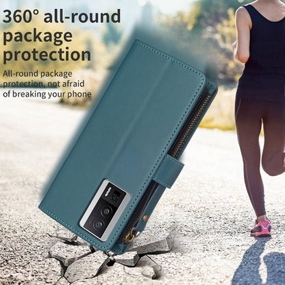 Xiaomi Redmi K60 Pro Leather Flip Phone Case with 9 Card Slots, Zipper Wallet & Detachable Wristlet Strap