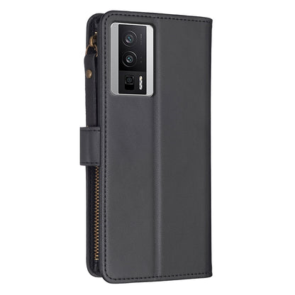 Xiaomi Redmi K60 Pro Leather Flip Phone Case with 9 Card Slots, Zipper Wallet & Detachable Wristlet Strap