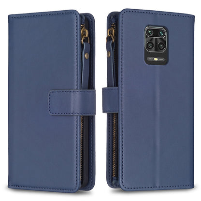 Xiaomi Redmi Note 9 Pro Max Leather Flip Phone Case with 9 Card Slots, Zipper Wallet & Detachable Wristlet Strap