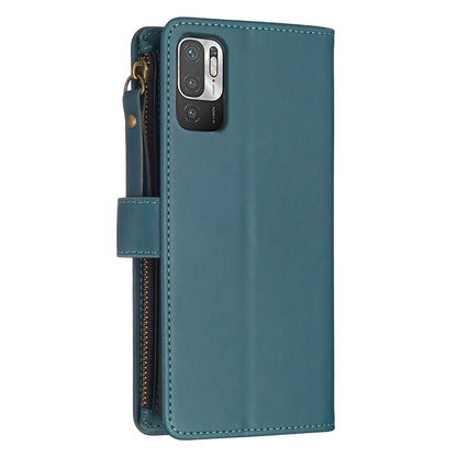 Xiaomi Redmi Note 10 5G Leather Flip Phone Case with 9 Card Slots, Zipper Wallet & Detachable Wristlet Strap