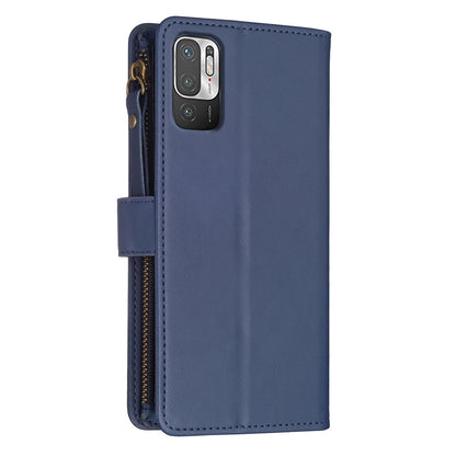 Xiaomi Redmi Note 10 5G Leather Flip Phone Case with 9 Card Slots, Zipper Wallet & Detachable Wristlet Strap