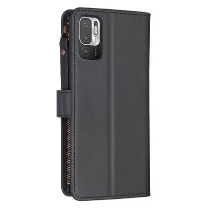 Xiaomi Redmi Note 10 5G Leather Flip Phone Case with 9 Card Slots, Zipper Wallet & Detachable Wristlet Strap