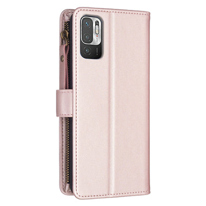 Xiaomi Redmi Note 10 5G Leather Flip Phone Case with 9 Card Slots, Zipper Wallet & Detachable Wristlet Strap