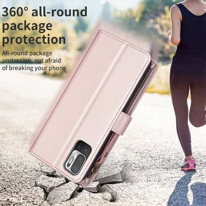 Xiaomi Redmi Note 10 5G Leather Flip Phone Case with 9 Card Slots, Zipper Wallet & Detachable Wristlet Strap