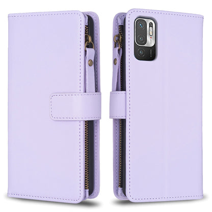 Xiaomi Redmi Note 10 5G Leather Flip Phone Case with 9 Card Slots, Zipper Wallet & Detachable Wristlet Strap