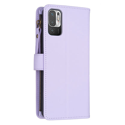 Xiaomi Redmi Note 10 5G Leather Flip Phone Case with 9 Card Slots, Zipper Wallet & Detachable Wristlet Strap