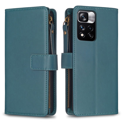 Xiaomi Redmi Note 11 Pro Leather Flip Phone Case with 9 Card Slots, Zipper Wallet & Detachable Wristlet Strap