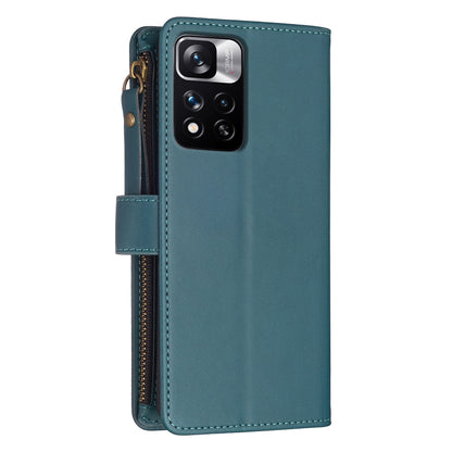 Xiaomi Redmi Note 11 Pro Leather Flip Phone Case with 9 Card Slots, Zipper Wallet & Detachable Wristlet Strap