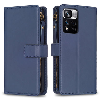 Xiaomi Redmi Note 11 Pro Leather Flip Phone Case with 9 Card Slots, Zipper Wallet & Detachable Wristlet Strap