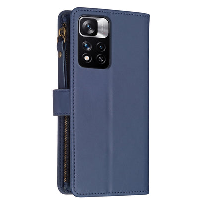 Xiaomi Redmi Note 11 Pro Leather Flip Phone Case with 9 Card Slots, Zipper Wallet & Detachable Wristlet Strap