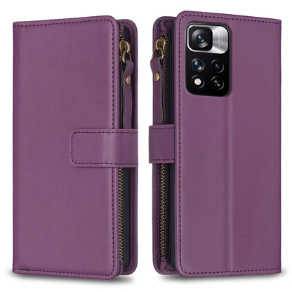 Xiaomi Redmi Note 11 Pro Leather Flip Phone Case with 9 Card Slots, Zipper Wallet & Detachable Wristlet Strap