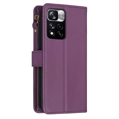 Xiaomi Redmi Note 11 Pro Leather Flip Phone Case with 9 Card Slots, Zipper Wallet & Detachable Wristlet Strap