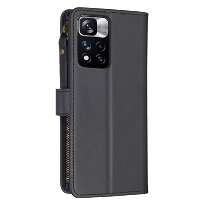 Xiaomi Redmi Note 11 Pro Leather Flip Phone Case with 9 Card Slots, Zipper Wallet & Detachable Wristlet Strap